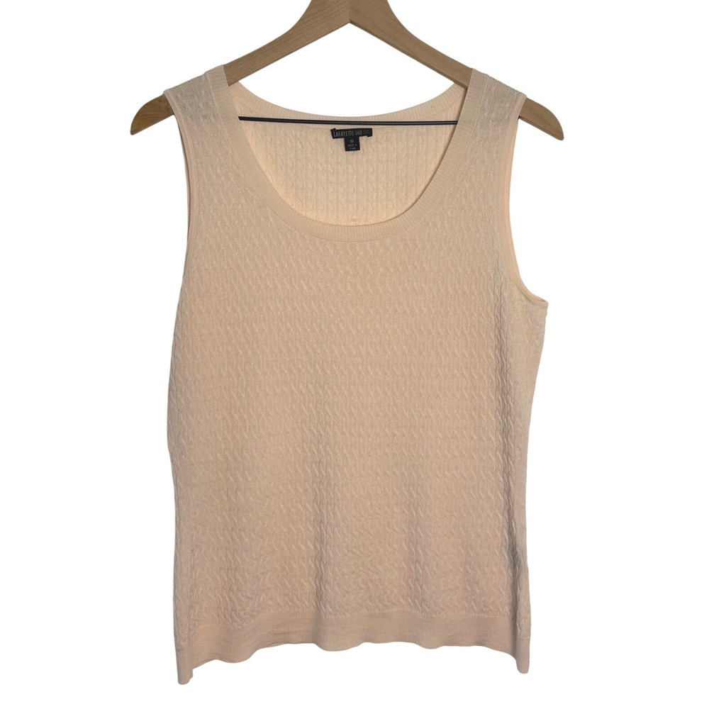 Lafayette 148 New York Peach 100% Wool Textured Cable Knit Shell Tank Top M